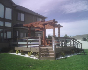 Composite Deck and Horizontal Metal Railing, Modern Pergola